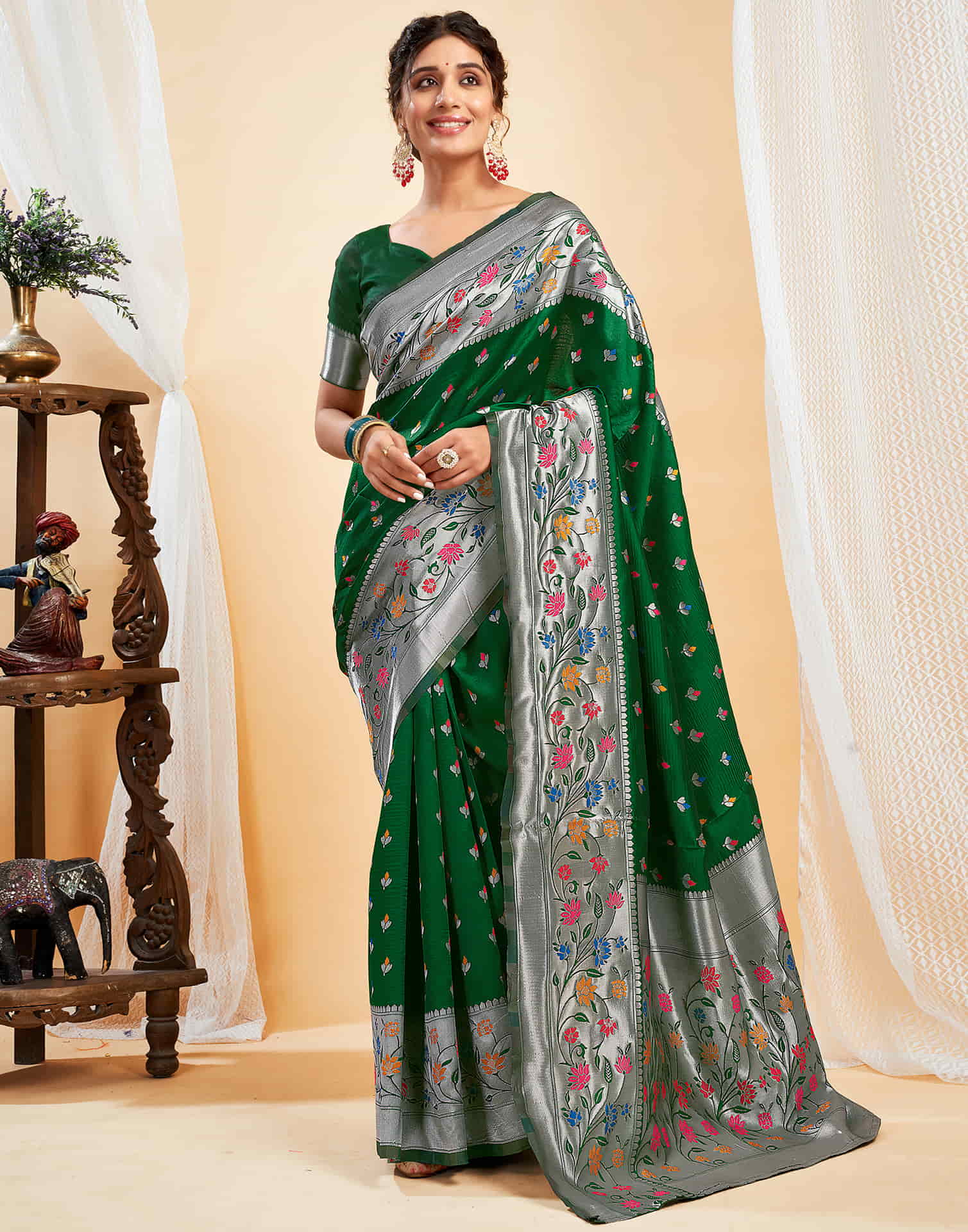 Elegant Bottle Green Banarasi Silk Saree