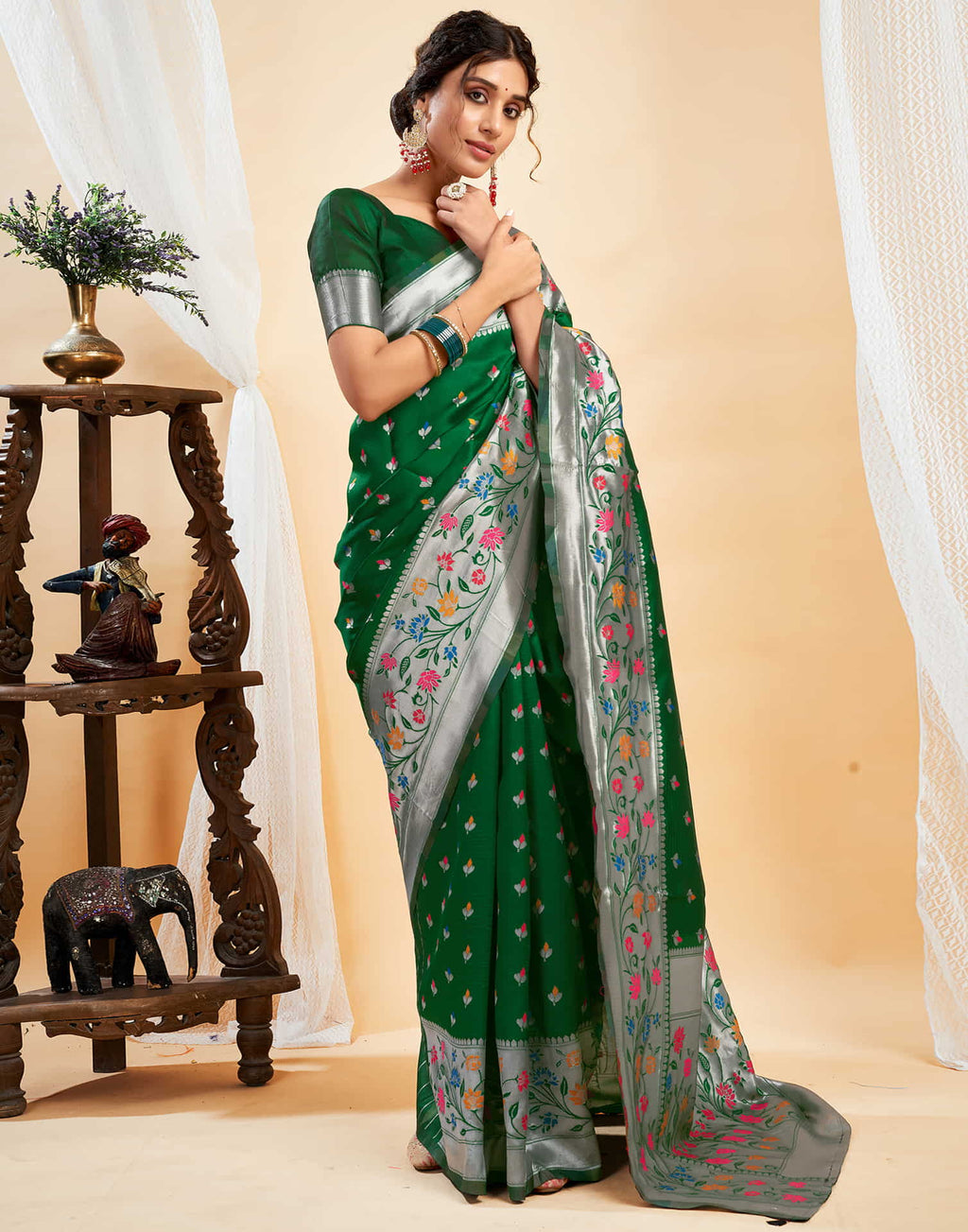Elegant Bottle Green Banarasi Silk Saree