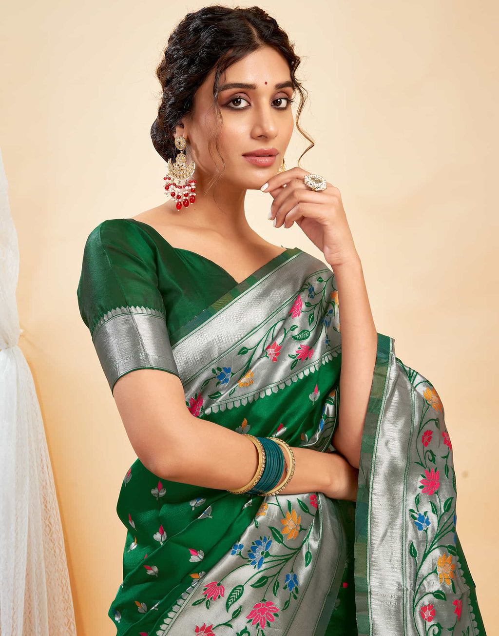 Elegant Bottle Green Banarasi Silk Saree