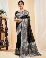 Chic Black Banarasi Silk Saree