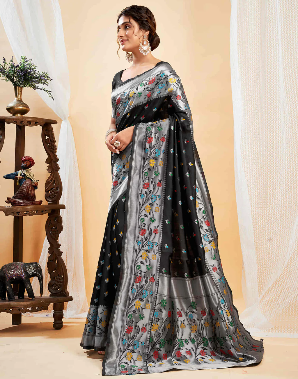 Chic Black Banarasi Silk Saree