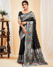 Chic Black Banarasi Silk Saree
