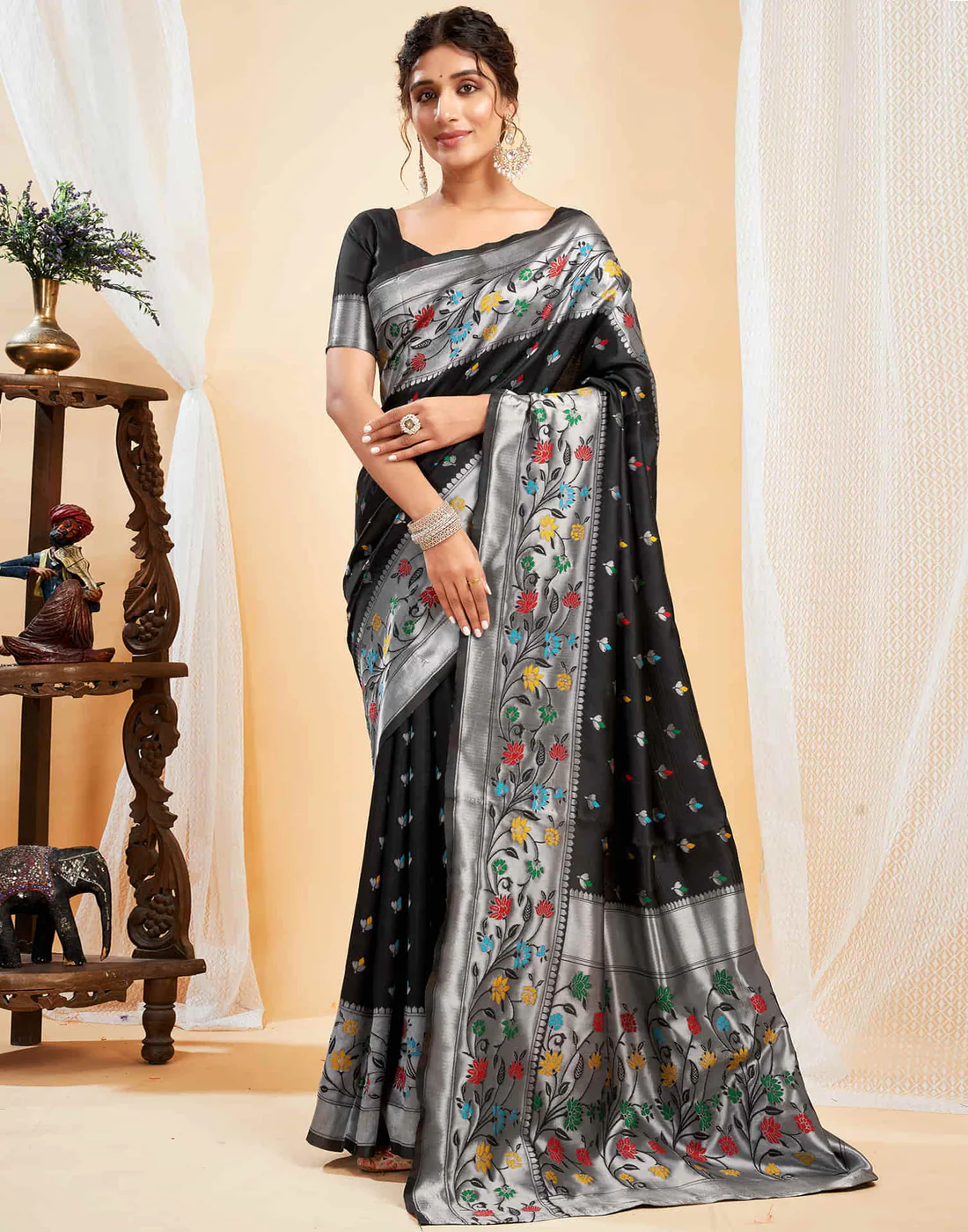 Chic Black Banarasi Silk Saree