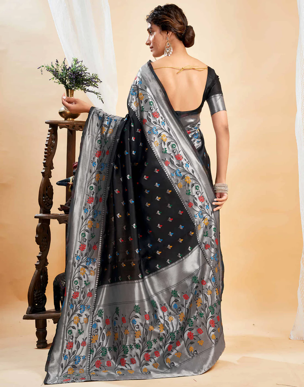 Chic Black Banarasi Silk Saree