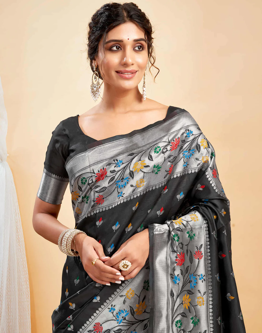 Chic Black Banarasi Silk Saree