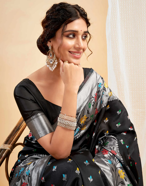 Chic Black Banarasi Silk Saree