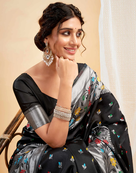 Chic Black Banarasi Silk Saree