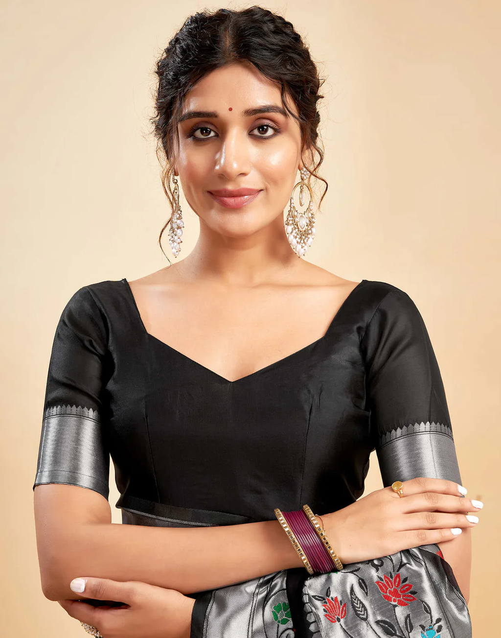 Chic Black Banarasi Silk Saree