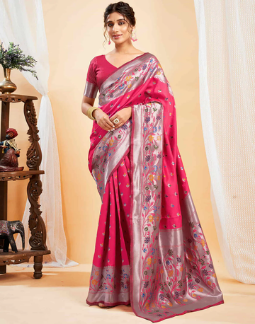 Elegant Gajri Pink Banarasi Silk Saree