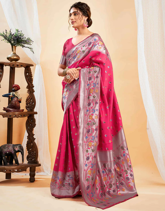 Elegant Gajri Pink Banarasi Silk Saree