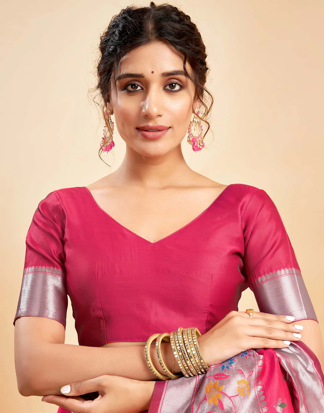 Elegant Gajri Pink Banarasi Silk Saree