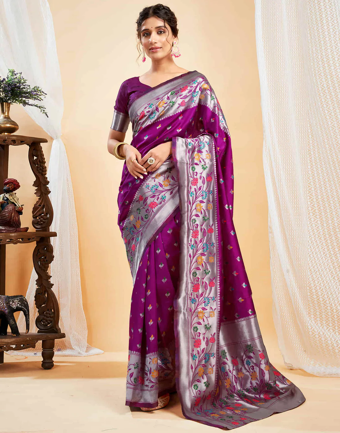 Stunning Magenta Banarasi Silk Saree