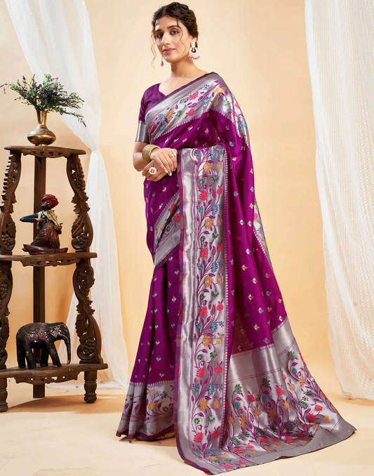Stunning Magenta Banarasi Silk Saree