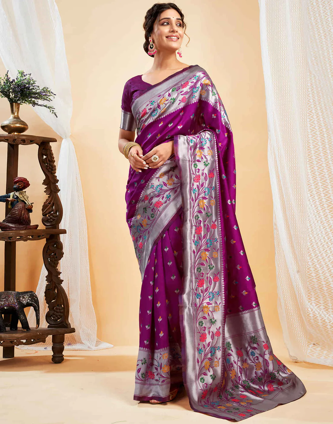 Stunning Magenta Banarasi Silk Saree