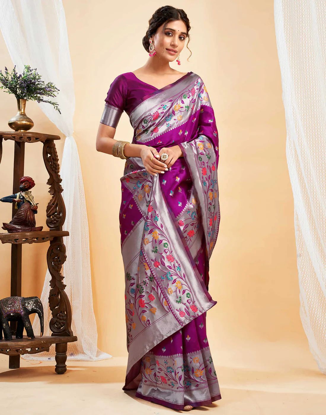Stunning Magenta Banarasi Silk Saree