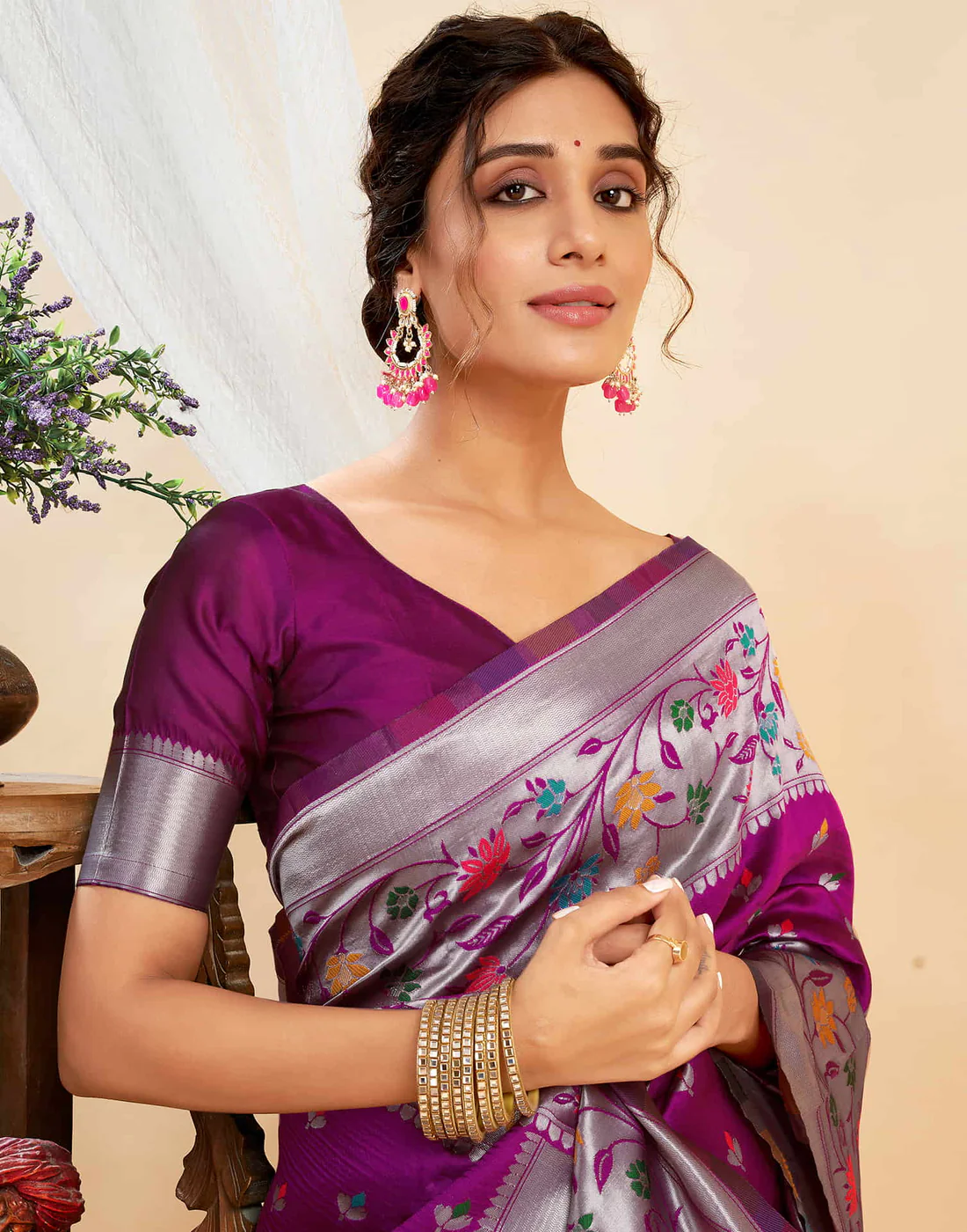 Stunning Magenta Banarasi Silk Saree