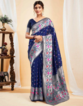 Regal Navy Blue Banarasi Silk Saree