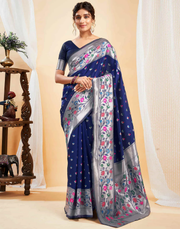 Regal Navy Blue Banarasi Silk Saree