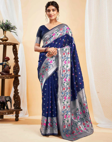 Regal Navy Blue Banarasi Silk Saree