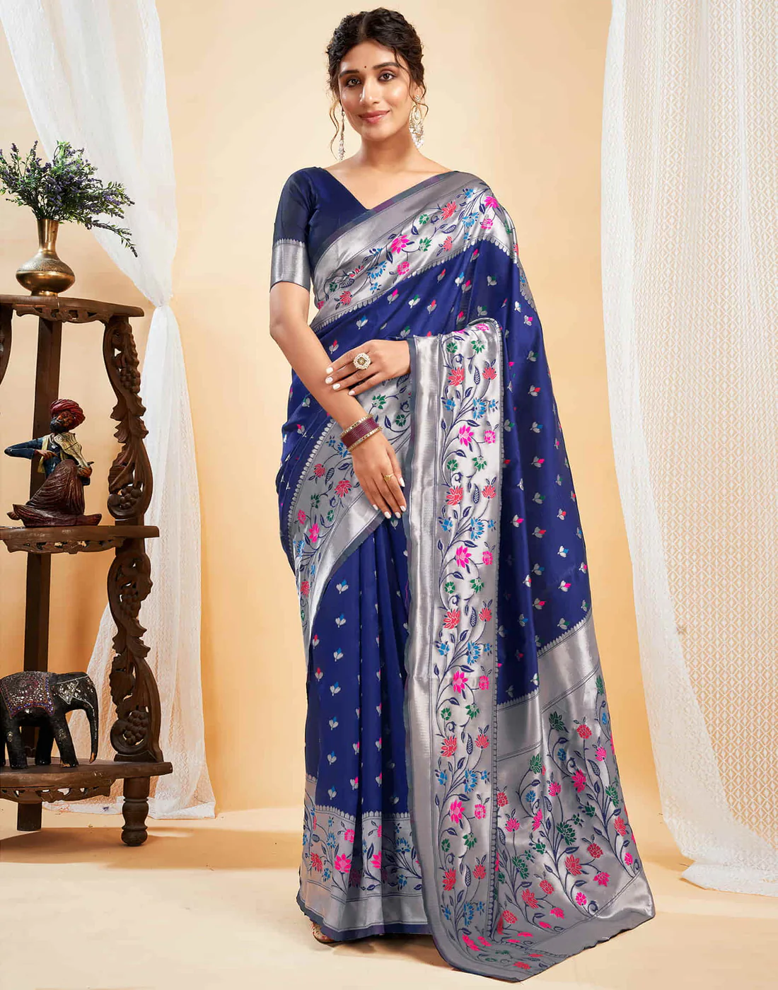 Regal Navy Blue Banarasi Silk Saree