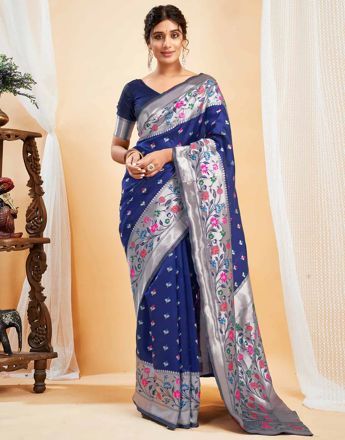 Regal Navy Blue Banarasi Silk Saree