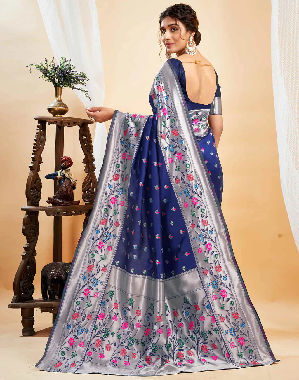 Regal Navy Blue Banarasi Silk Saree