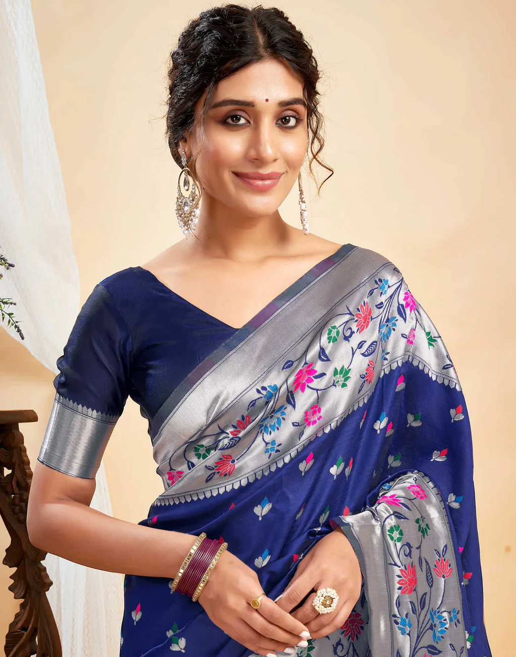 Regal Navy Blue Banarasi Silk Saree