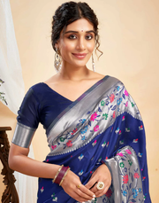 Regal Navy Blue Banarasi Silk Saree