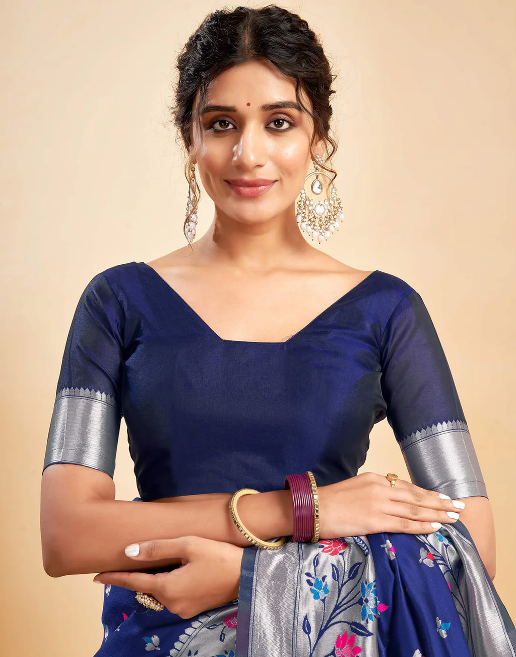 Regal Navy Blue Banarasi Silk Saree