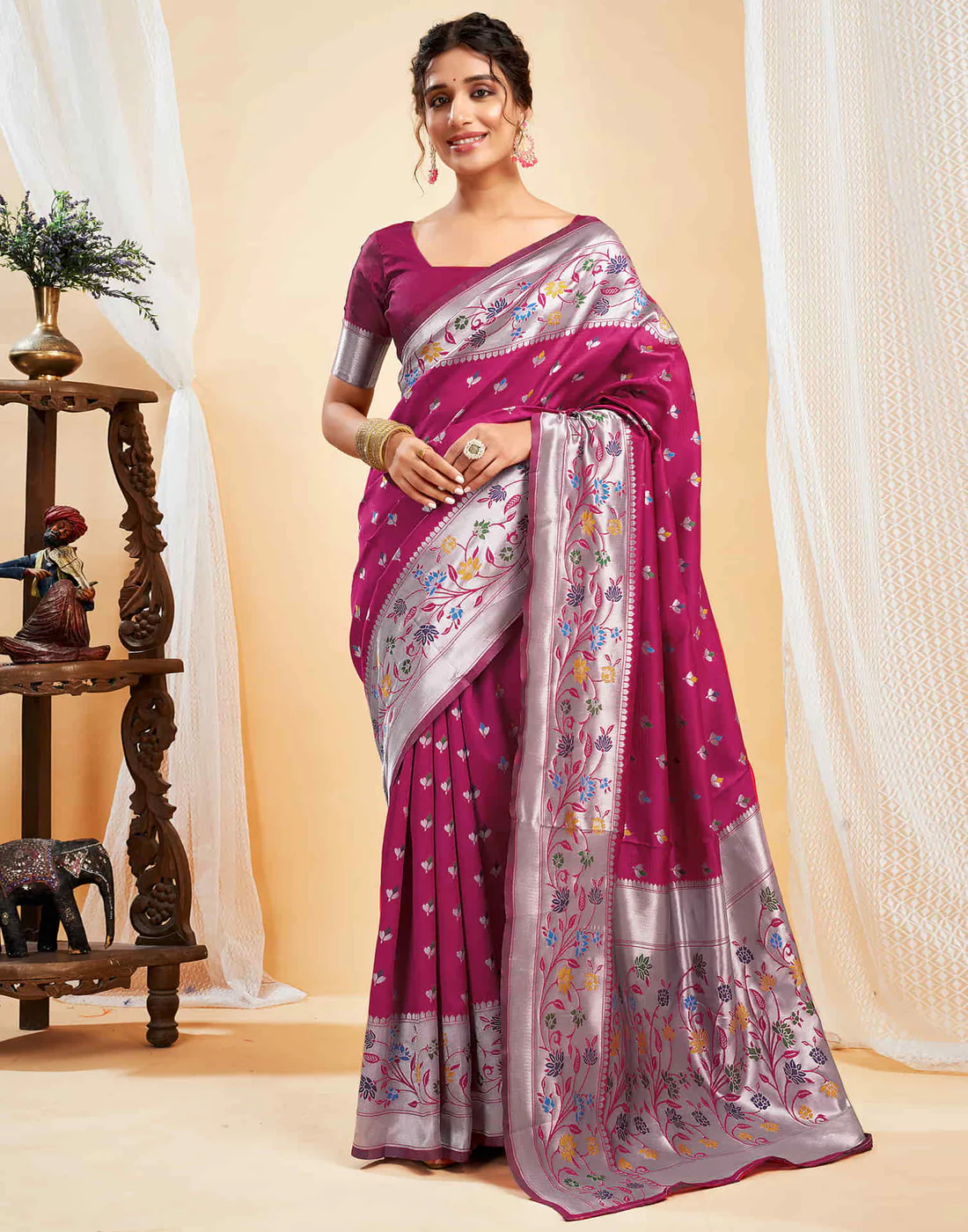 Exquisite Rani Pink Banarasi Silk Saree