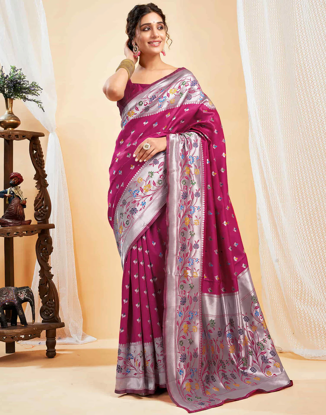 Exquisite Rani Pink Banarasi Silk Saree