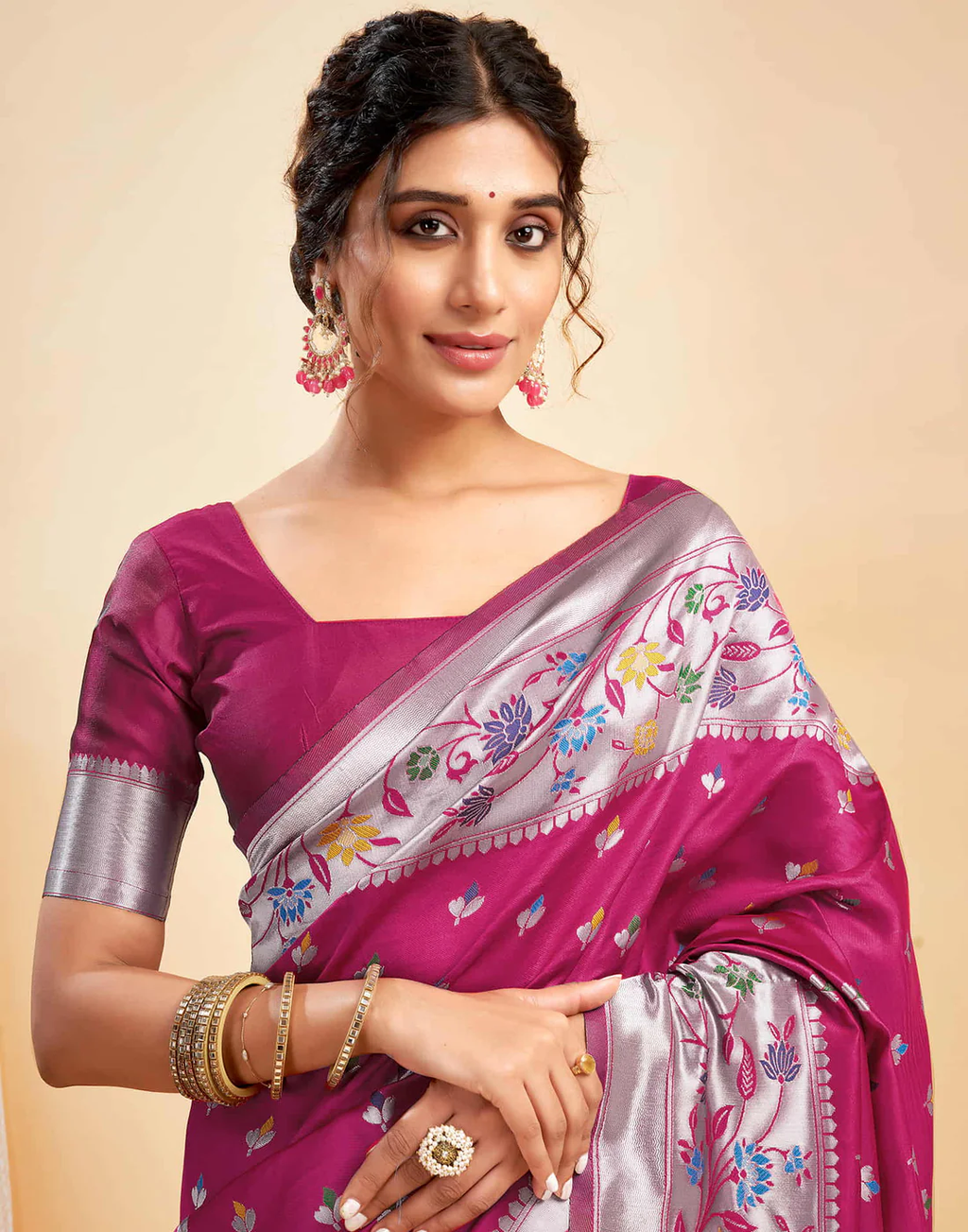 Exquisite Rani Pink Banarasi Silk Saree