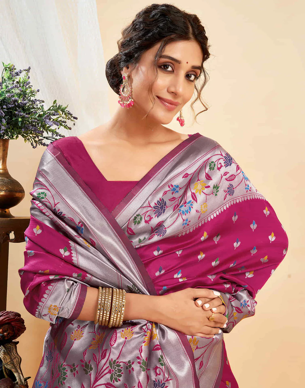 Exquisite Rani Pink Banarasi Silk Saree