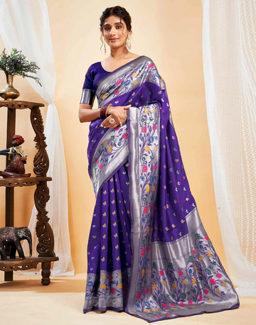 Charming Violet Banarasi Silk Saree