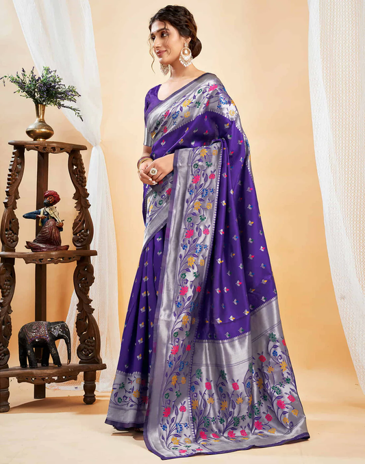Charming Violet Banarasi Silk Saree