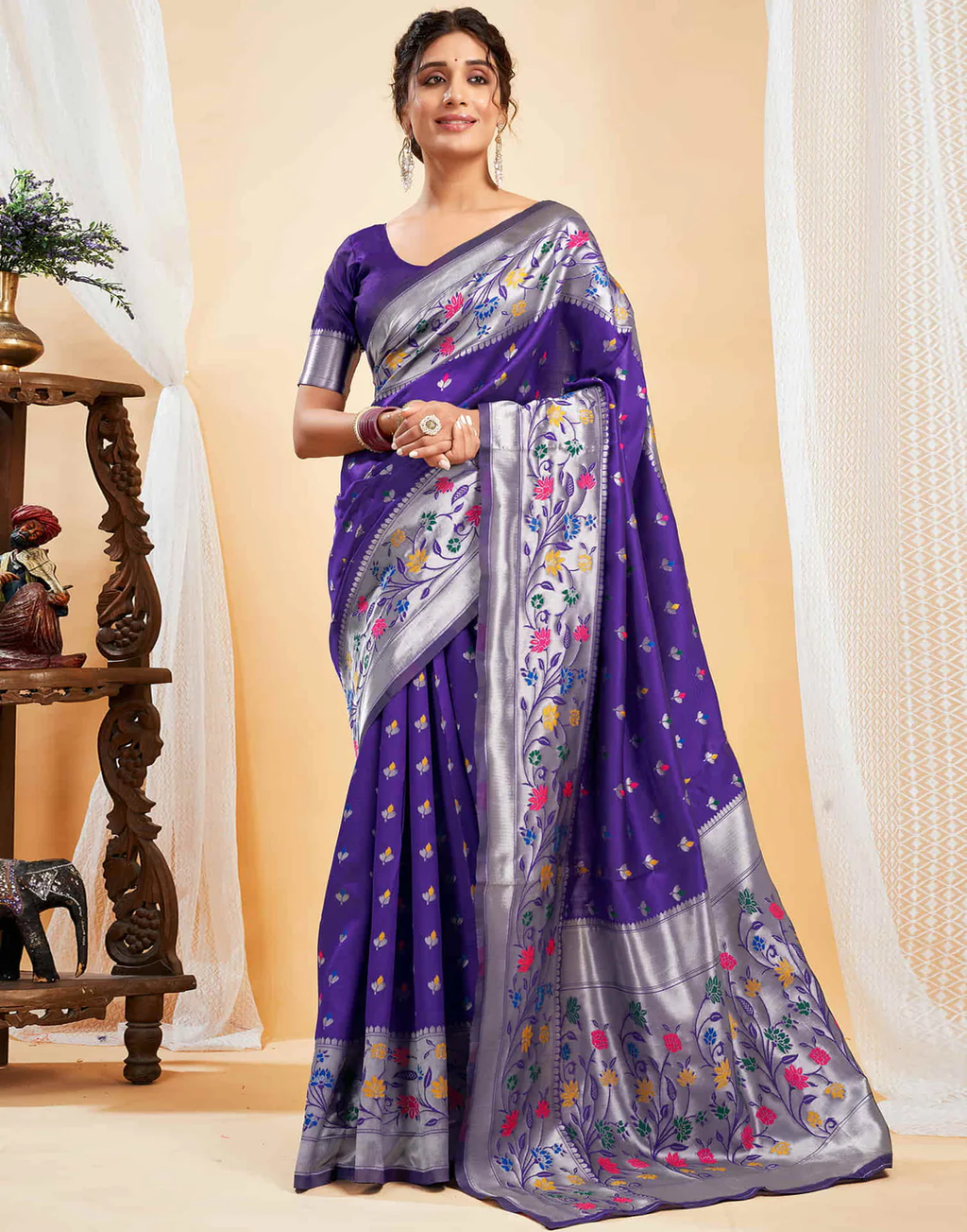 Charming Violet Banarasi Silk Saree
