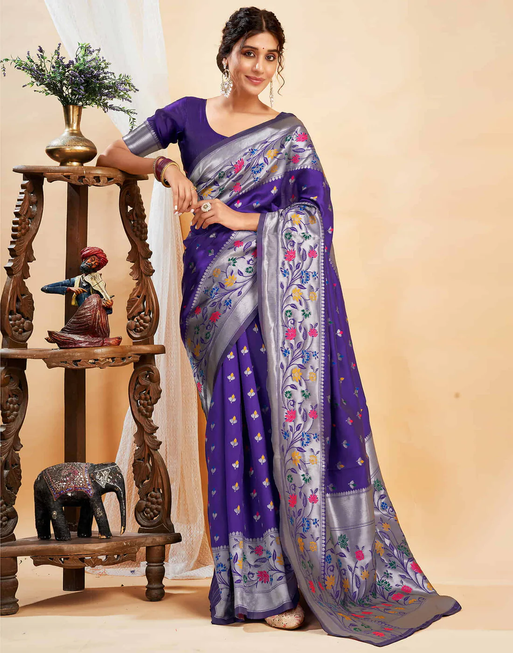 Charming Violet Banarasi Silk Saree