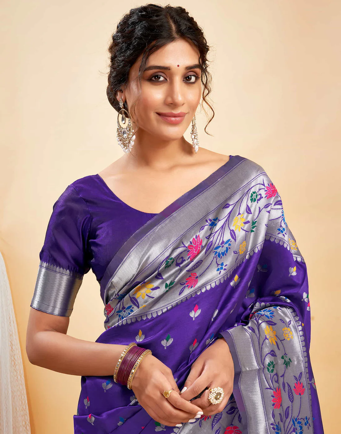 Charming Violet Banarasi Silk Saree