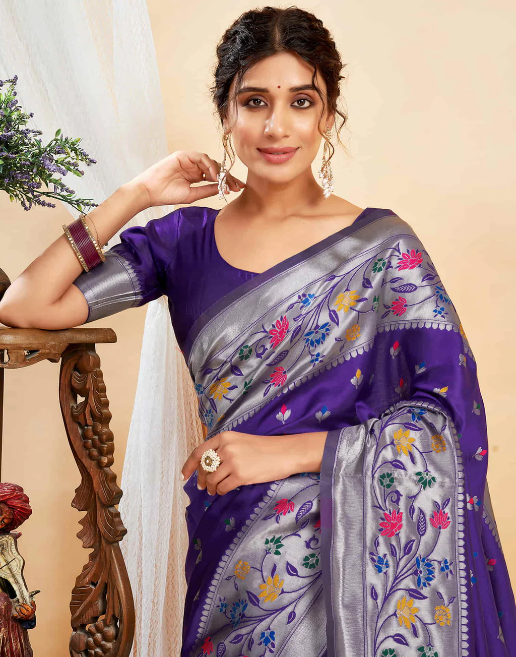 Charming Violet Banarasi Silk Saree
