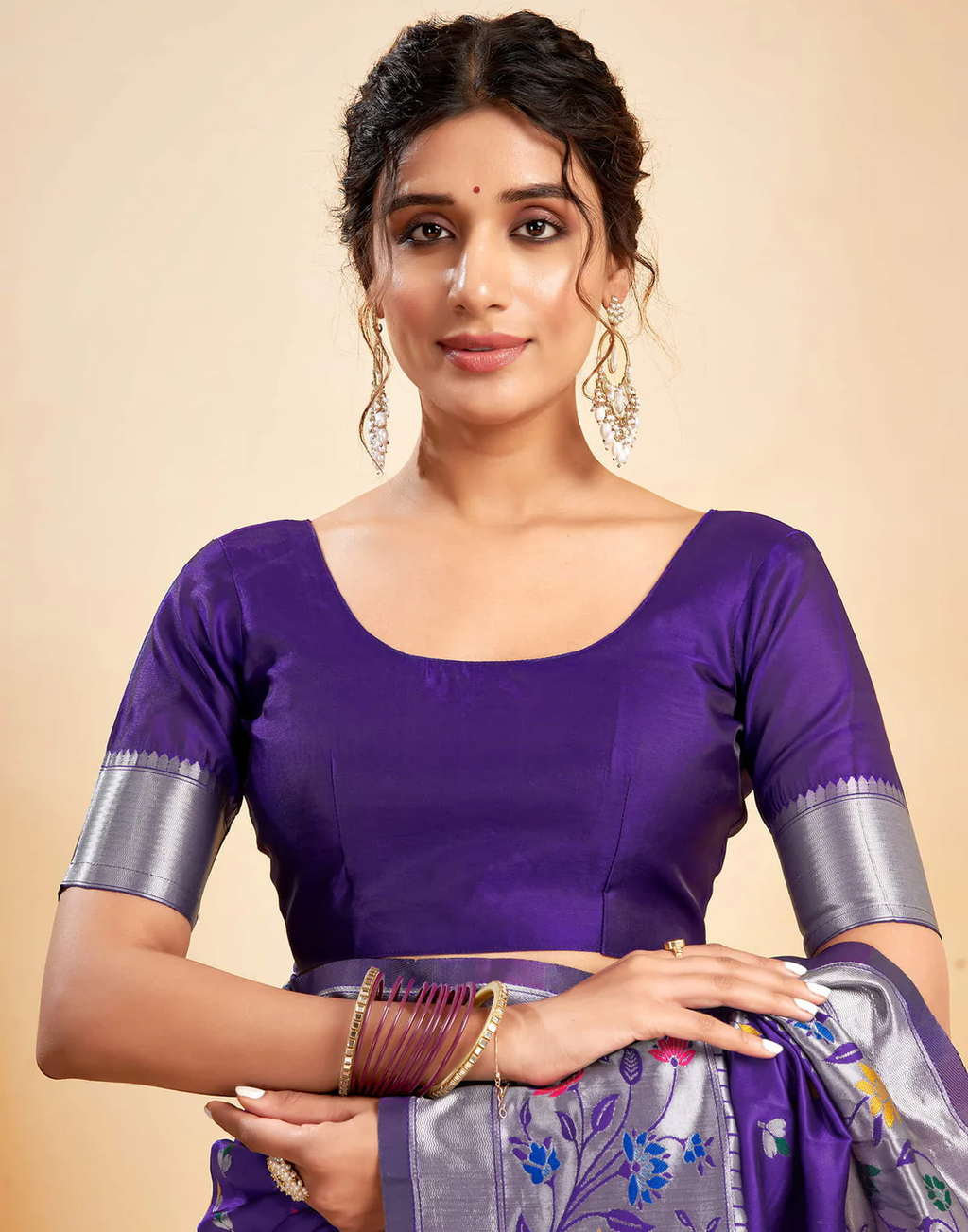 Charming Violet Banarasi Silk Saree