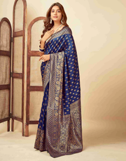 Majestic Navy Blue Banarasi Silk Saree