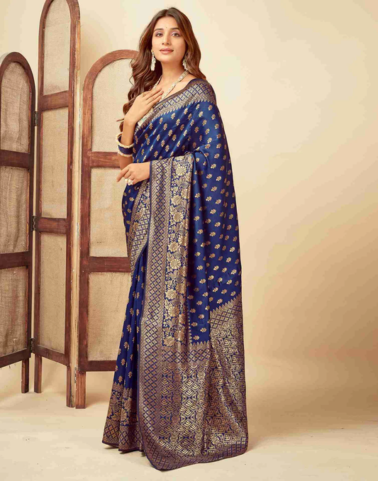 Majestic Navy Blue Banarasi Silk Saree