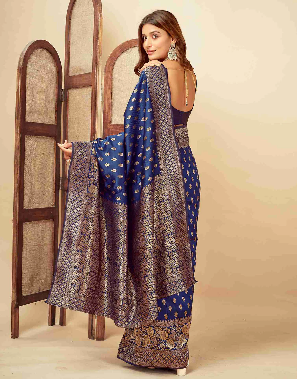 Majestic Navy Blue Banarasi Silk Saree