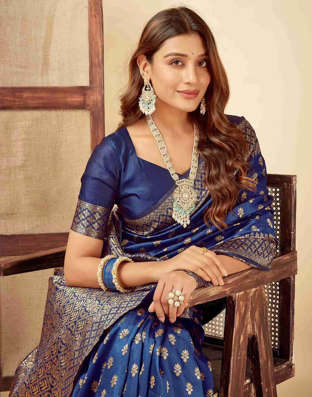 Majestic Navy Blue Banarasi Silk Saree