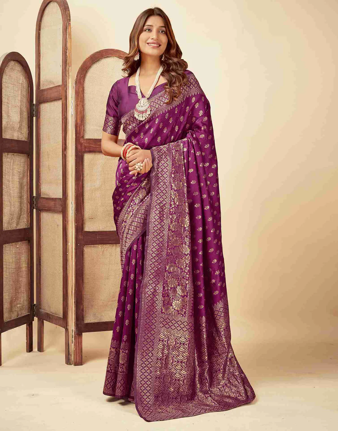 Radiant Plum Banarasi Silk Saree