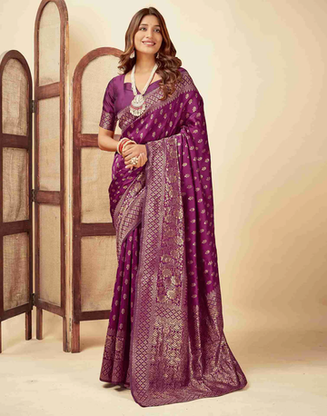 Radiant Plum Banarasi Silk Saree