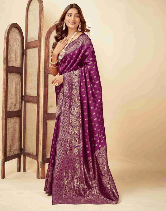 Radiant Plum Banarasi Silk Saree