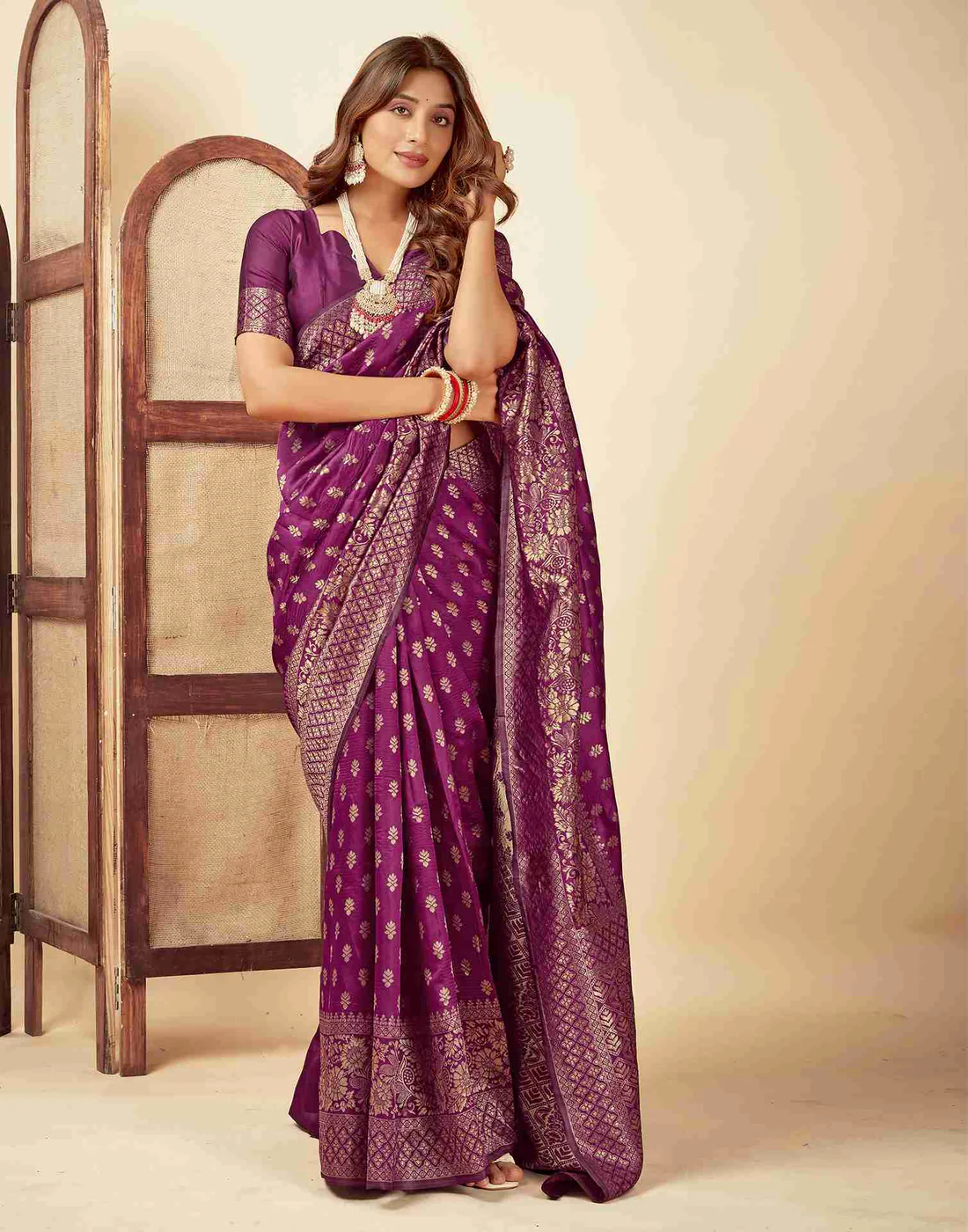 Radiant Plum Banarasi Silk Saree