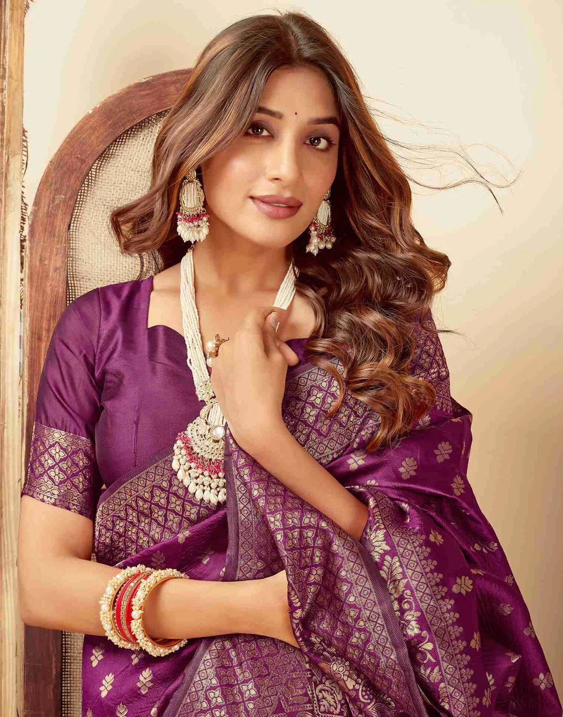 Radiant Plum Banarasi Silk Saree