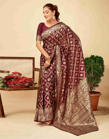 Opulent Maroon Banarasi Silk Saree
